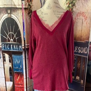 Free People Girl Talk Lounge Pullover, Red, Size XS